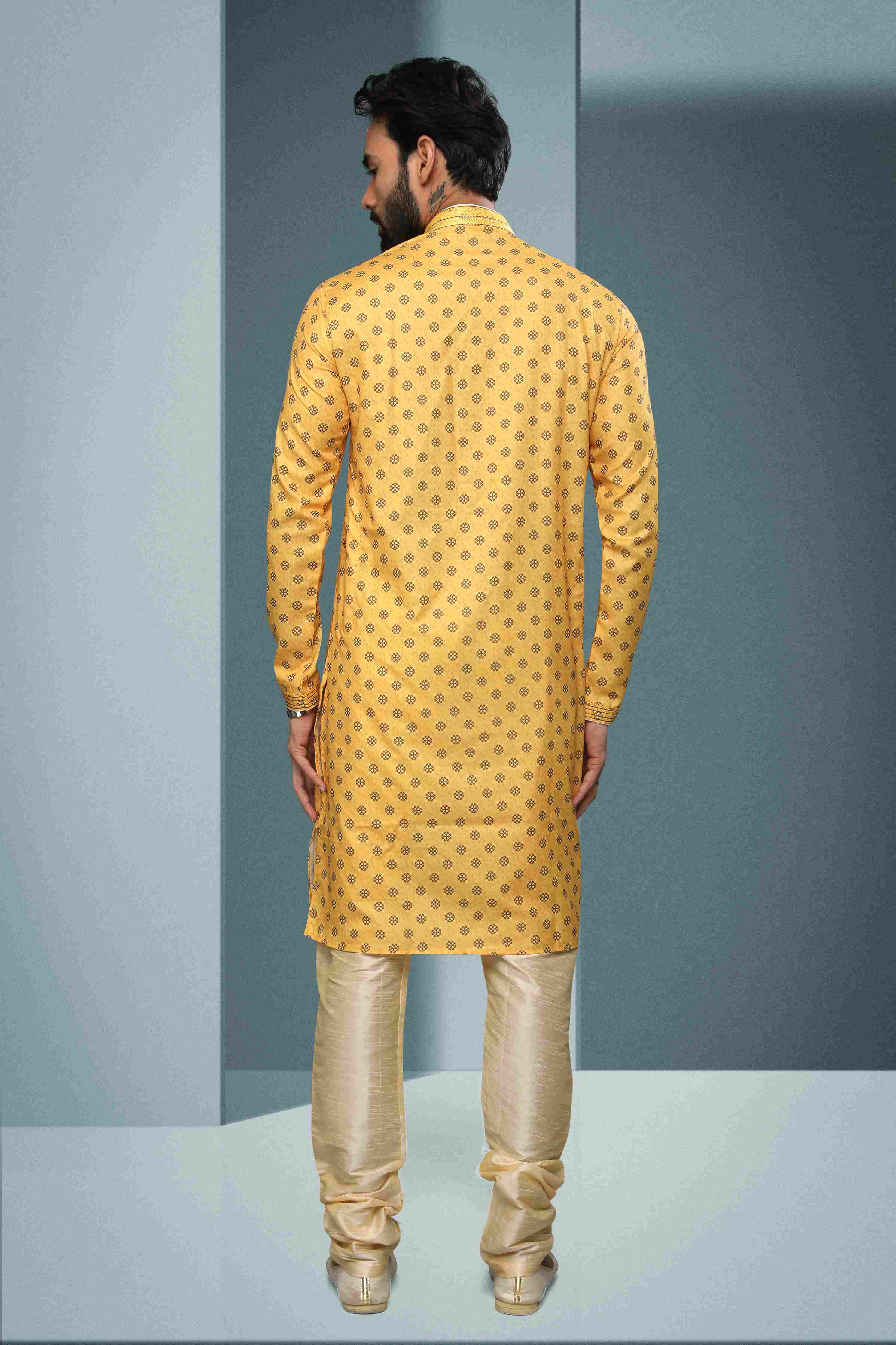 Raivat Ethnic Cotton Digital Print Pintux Work Kurta Pajama In Yellow Colour