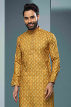 Raivat Ethnic Cotton Digital Print Pintux Work Kurta Pajama In Yellow Colour