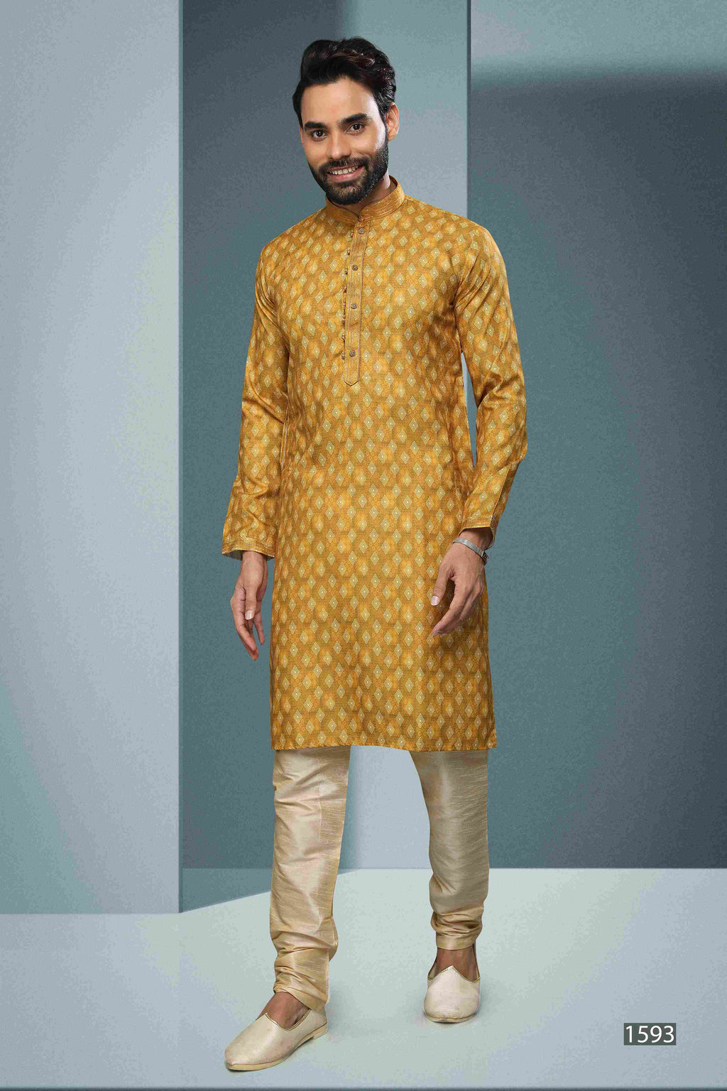 Raivat Ethnic Cotton Digital Print Pintux Work Kurta Pajama In Yellow Colour