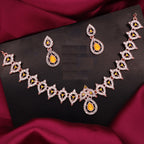 Tehzeeb Creations Yellow Colour Ad Studded Necklace Jewellery Set With Matching Earrings For Women And Girls