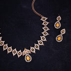 Tehzeeb Creations Yellow Colour Ad Studded Necklace Jewellery Set With Matching Earrings For Women And Girls