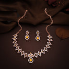 Tehzeeb Creations Yellow Colour Ad Studded Necklace Jewellery Set With Matching Earrings For Women And Girls