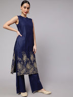Aks Paisley Embroidered Band Collar Kurta with Palazzos