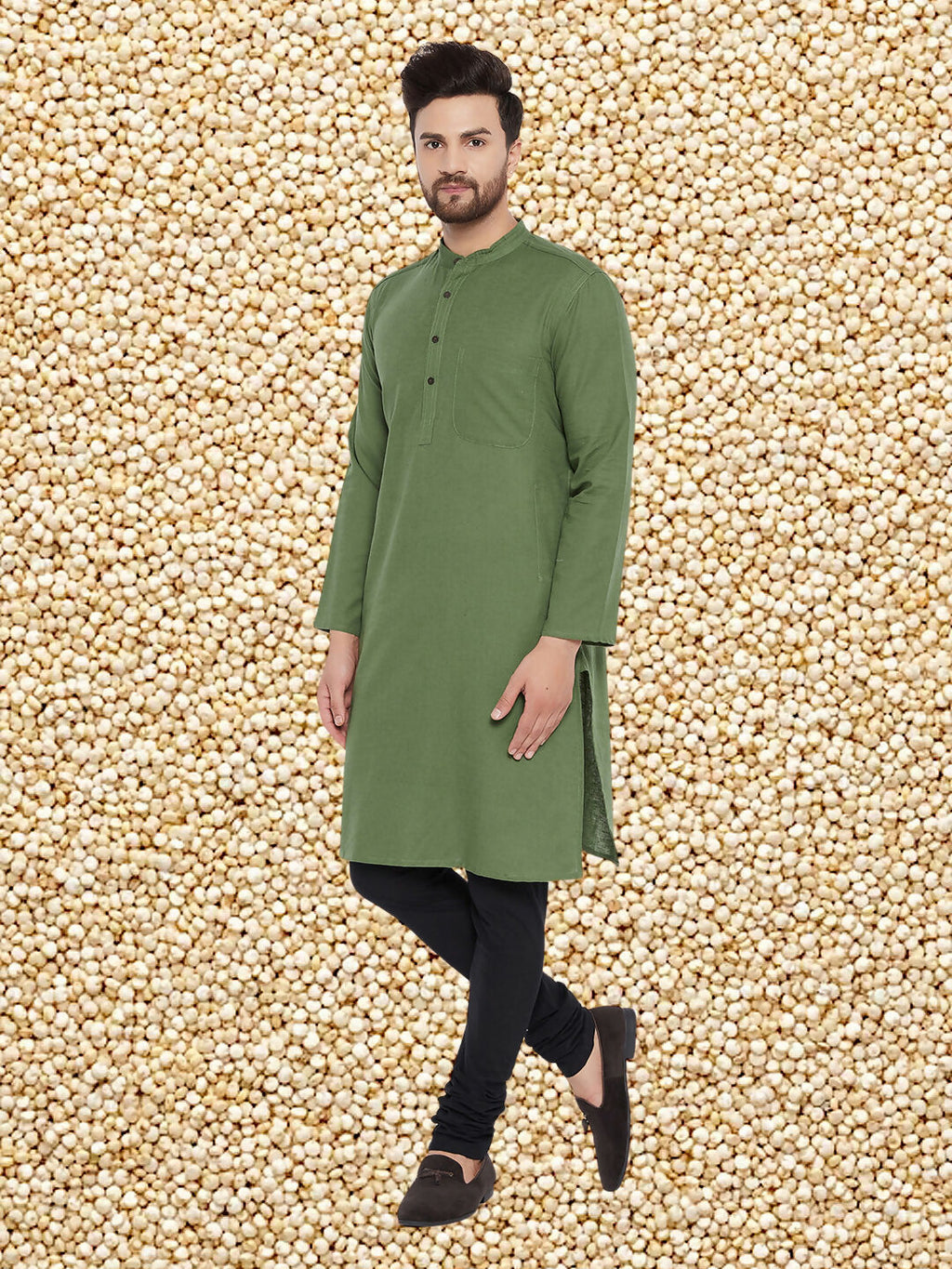 Even Apparels Men's Solid Green Linen Kurta