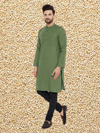Even Apparels Men's Solid Green Linen Kurta