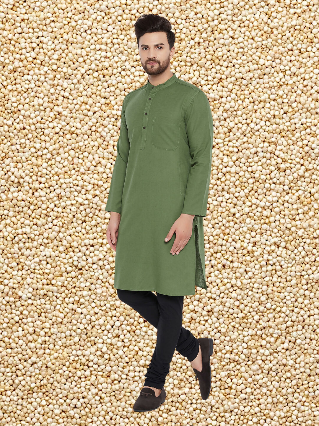 Even Apparels Men's Solid Green Linen Kurta