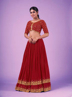 Myra Red Georgette Embroidered Designer Lehenga