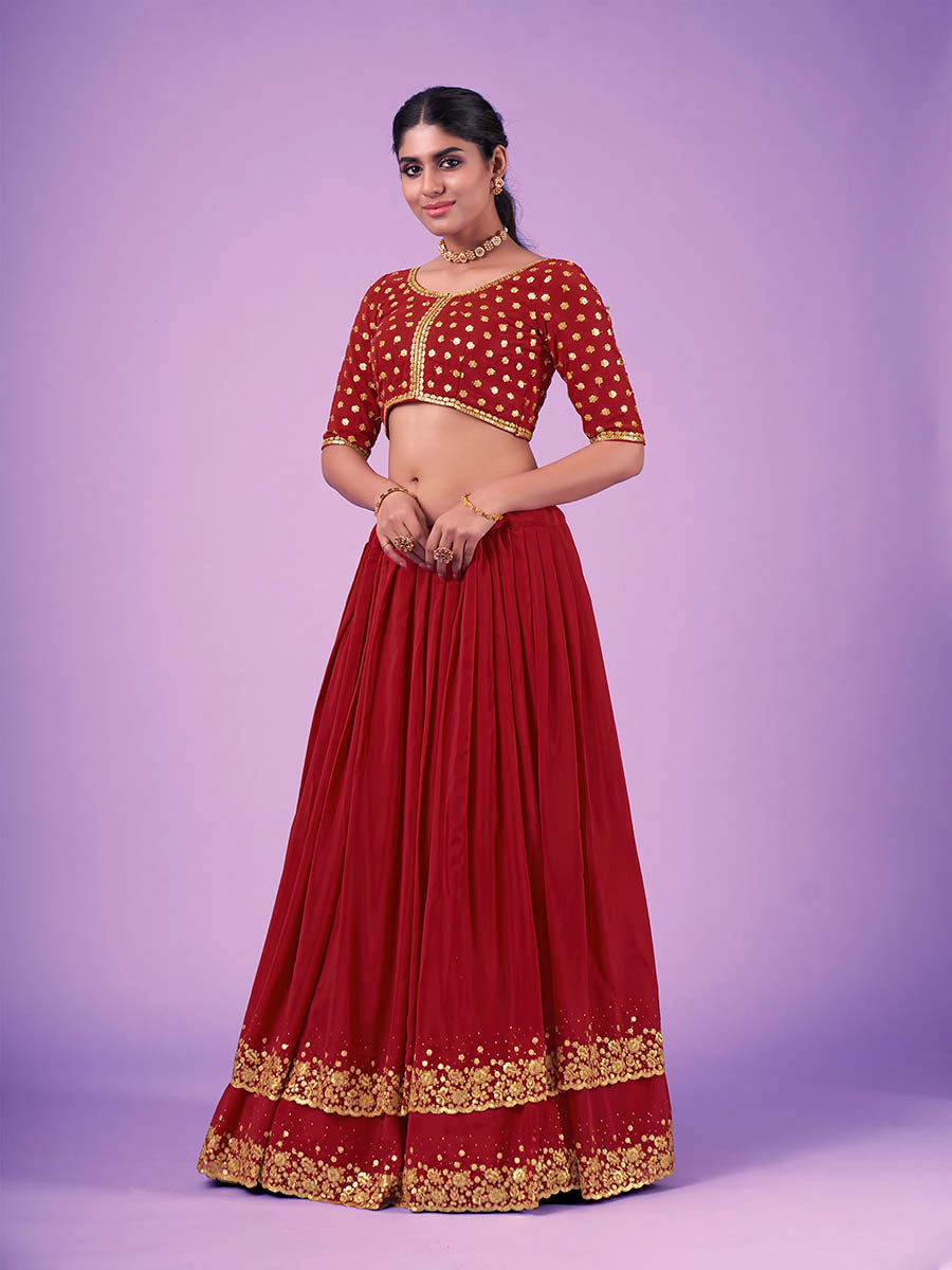 Myra Red Georgette Embroidered Designer Lehenga