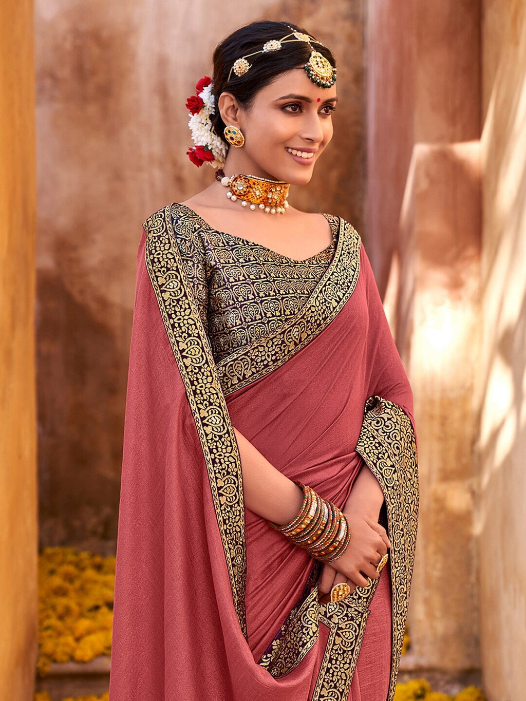 Saree Mall Zari Mauve & Purple Silk Blend Sarees