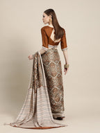 Saree Mall Cream-Coloured & Brown Paisley Printed Pashmina Silk Bagru Saree - Distacart