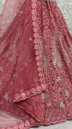 Jyoti Fashion Women's Pink Bridal Net Fancy Dori, Multi Thread, Hand Mirror and Diamond Work Wedding Lehenga Choli