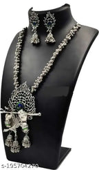 Tehzeeb Creations Women's Silver Colour Oxidised Necklace And Earring Bansuri Design