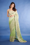 Teeya Creation Mahendi Color Georgette Embroidery Work Saree - Distacart