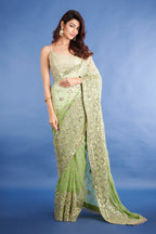 Teeya Creation Mahendi Color Georgette Embroidery Work Saree - Distacart