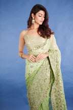 Teeya Creation Mahendi Color Georgette Embroidery Work Saree - Distacart