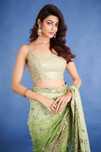Teeya Creation Mahendi Color Georgette Embroidery Work Saree - Distacart