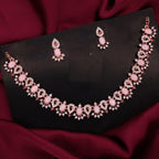 Tehzeeb Creations Baby Pink Colour Ad Studded Necklace Jewellery Set With Matching Earrings For Women And Girls