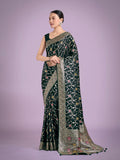 Monjolika Fashion Dark Green Zari Woven Banarasi Classic Satin Silk Saree - Distacart