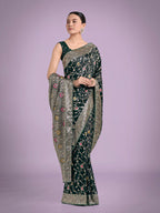 Monjolika Fashion Dark Green Zari Woven Banarasi Classic Satin Silk Saree - Distacart