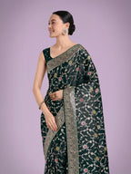 Monjolika Fashion Dark Green Zari Woven Banarasi Classic Satin Silk Saree - Distacart