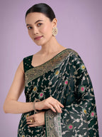Monjolika Fashion Dark Green Zari Woven Banarasi Classic Satin Silk Saree - Distacart