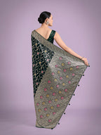 Monjolika Fashion Dark Green Zari Woven Banarasi Classic Satin Silk Saree - Distacart