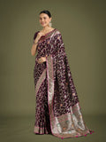 Monjolika Fashion Wine Zari Woven Banarasi Classic Satin Silk Saree - Distacart