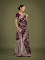 Monjolika Fashion Wine Zari Woven Banarasi Classic Satin Silk Saree - Distacart