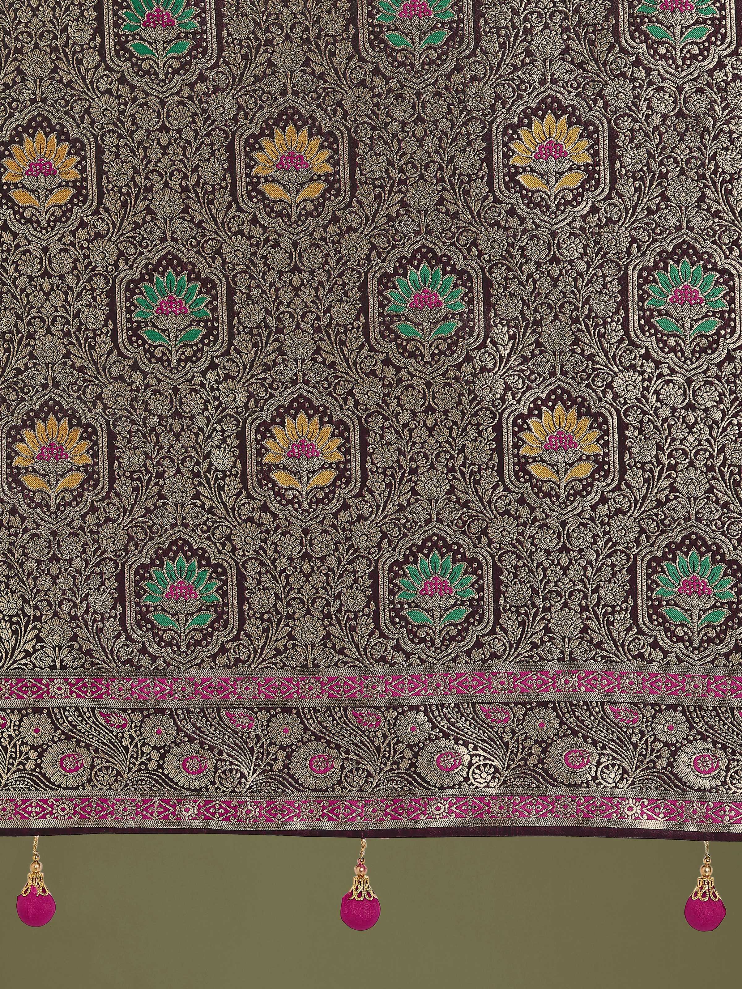 Monjolika Fashion Wine Zari Woven Banarasi Classic Satin Silk Saree - Distacart