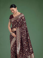 Monjolika Fashion Maroon Zari Woven Banarasi Classic Satin Silk Saree - Distacart