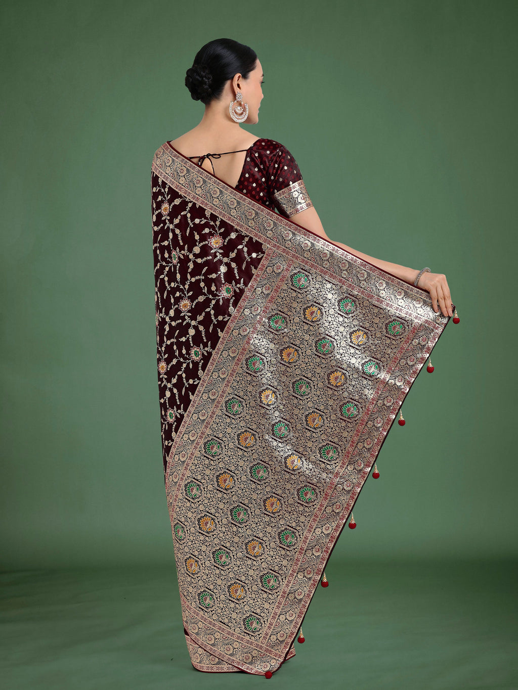 Monjolika Fashion Maroon Zari Woven Banarasi Classic Satin Silk Saree - Distacart