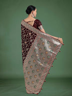 Monjolika Fashion Maroon Zari Woven Banarasi Classic Satin Silk Saree - Distacart