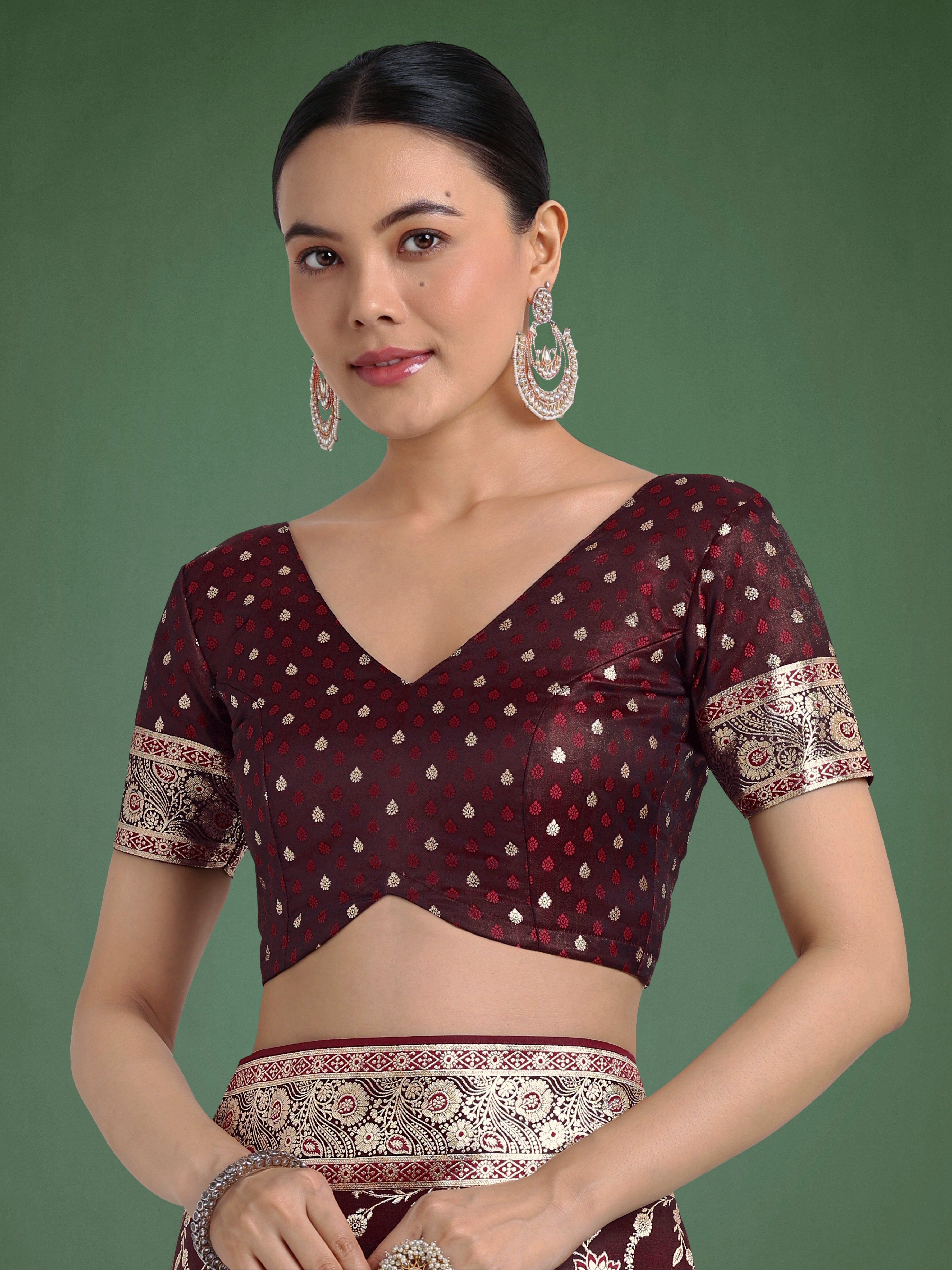 Monjolika Fashion Maroon Zari Woven Banarasi Classic Satin Silk Saree - Distacart