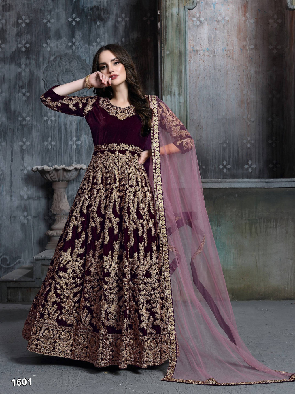 Anaita Dark Purple Embroidered Velvet Patiala Suit - Distacart