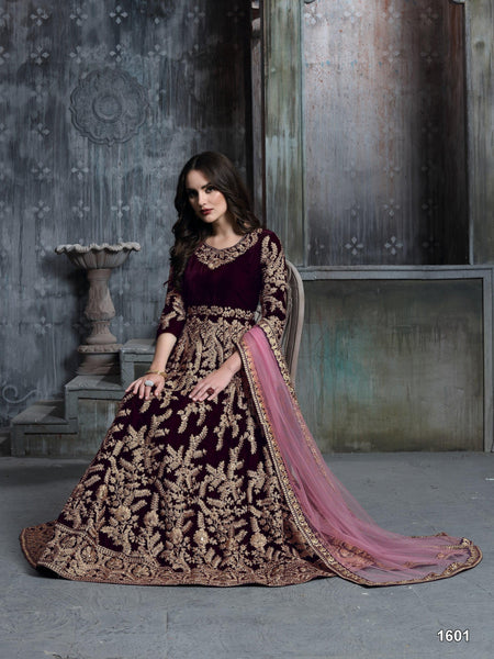 Anaita Dark Purple Embroidered Velvet Patiala Suit