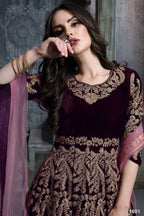 Anaita Dark Purple Embroidered Velvet Patiala Suit - Distacart