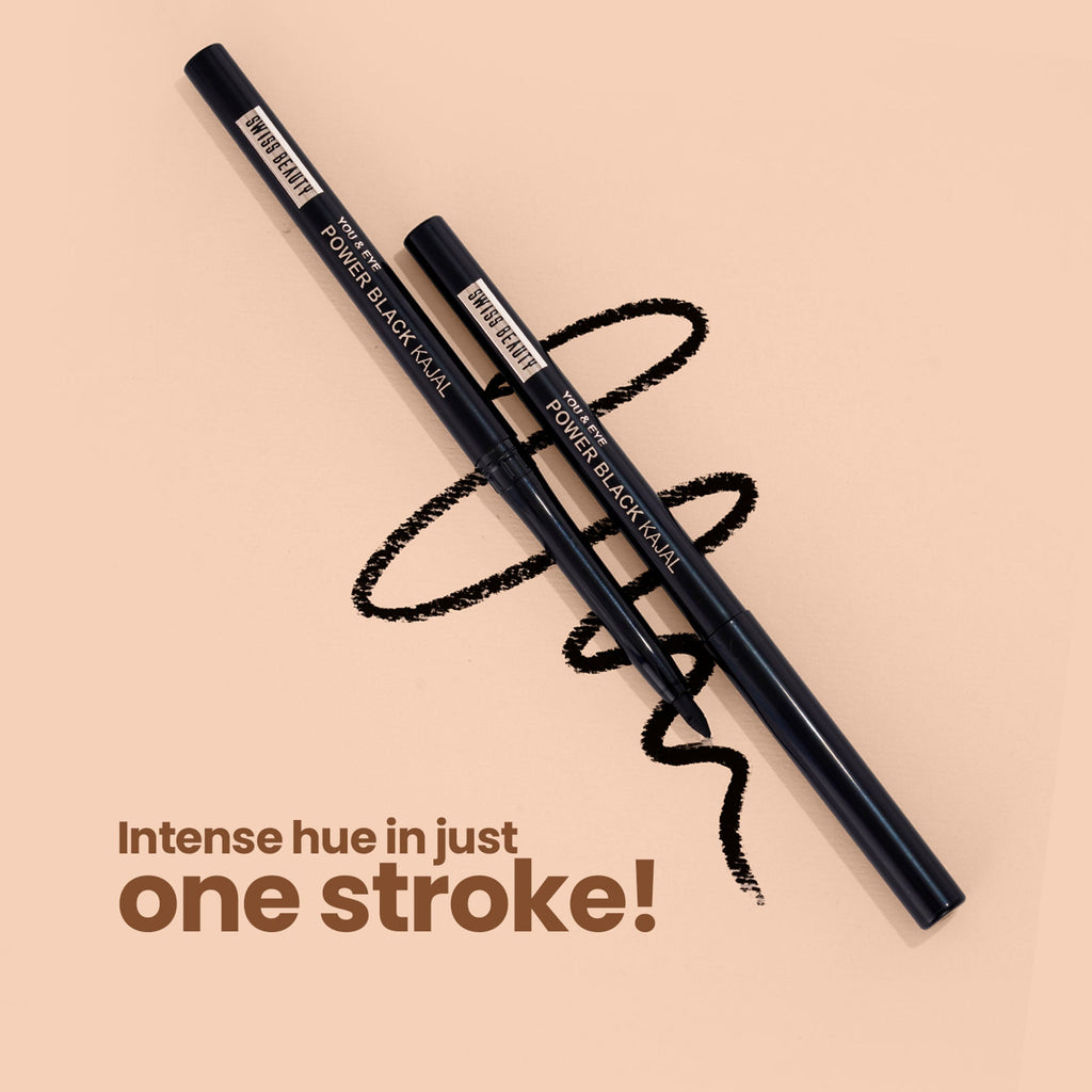 Swiss Beauty You & Eye Power ,24 Hours Stay ,Waterproof & Smudge-Proof Kajal With Vitamin E -Black - Distacart