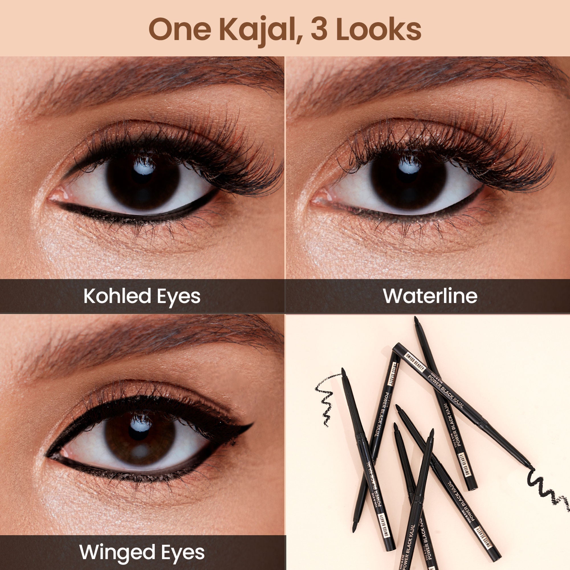 Swiss Beauty You & Eye Power ,24 Hours Stay ,Waterproof & Smudge-Proof Kajal With Vitamin E -Black - Distacart