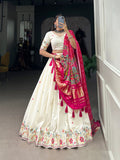 Lorenvalley Off White Khadi cotton Sequins And Thread Embroidery Work Lehenga Choli