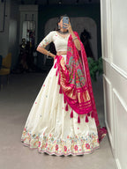 Lorenvalley Off White Khadi cotton Sequins And Thread Embroidery Work Lehenga Choli