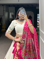 Lorenvalley Off White Khadi cotton Sequins And Thread Embroidery Work Lehenga Choli