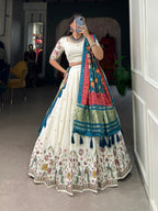 Lorenvalley Off White Khadi cotton Sequins And Thread Embroidery Work Lehenga Choli