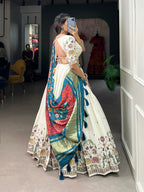 Lorenvalley Off White Khadi cotton Sequins And Thread Embroidery Work Lehenga Choli