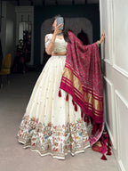 Lorenvalley Off White Khadi cotton Sequins And Thread Embroidery Work Lehenga Choli