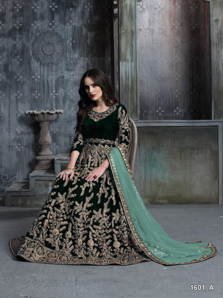 Anaita Dark Green Embroidered Velvet Patiala Suit