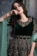Anaita Dark Green Embroidered Velvet Patiala Suit - Distacart