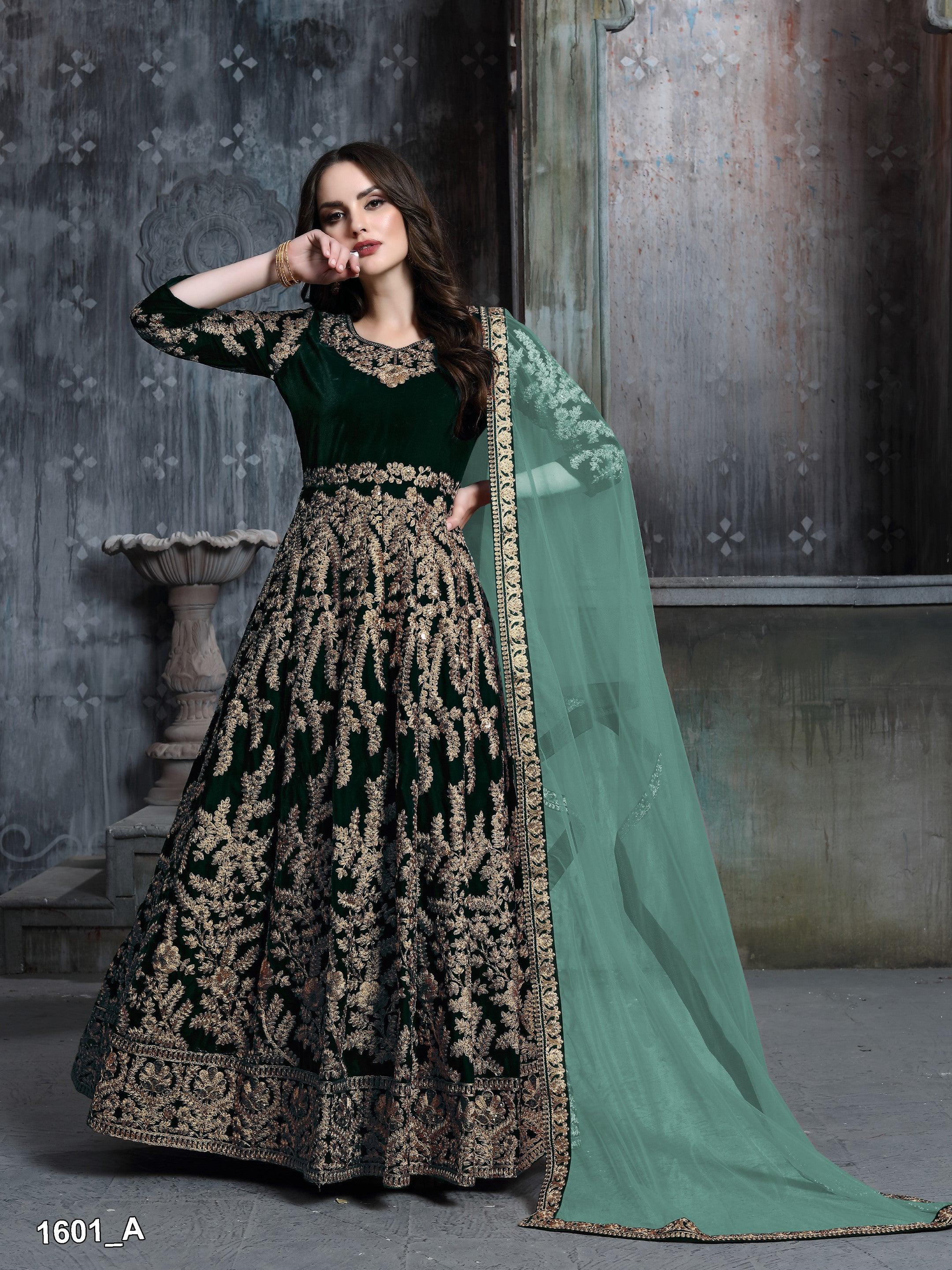Anaita Dark Green Embroidered Velvet Patiala Suit - Distacart