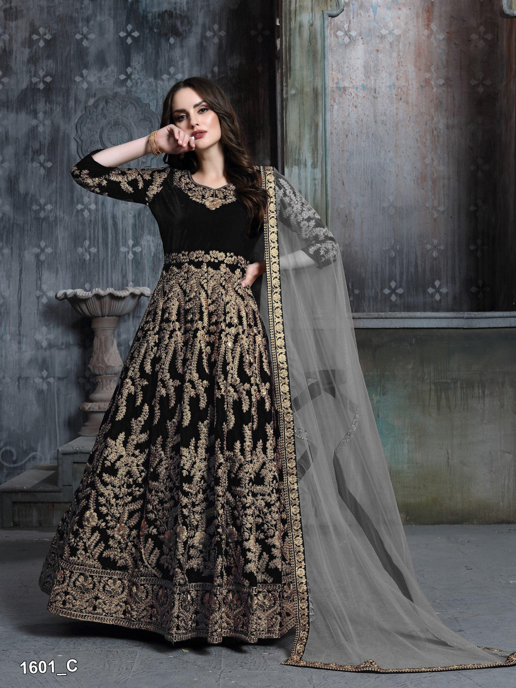 Anaita Black Embroidered Velvet Patiala Suit - Distacart