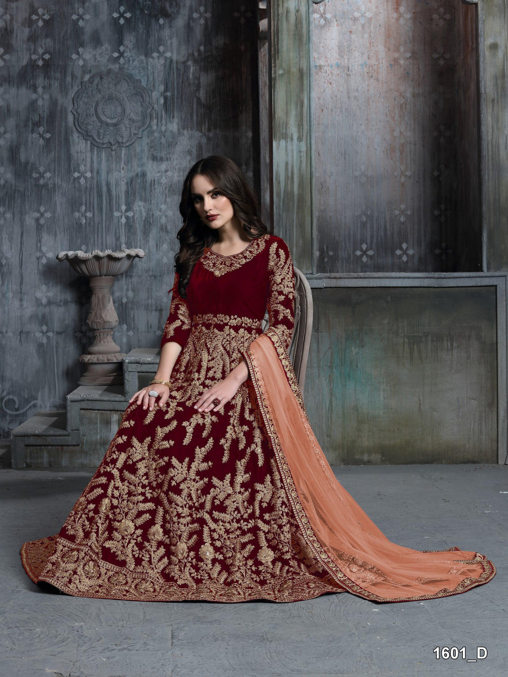 Anaita Maroon Embroidered Velvet Patiala Suit - Distacart