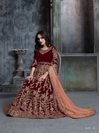 Anaita Maroon Embroidered Velvet Patiala Suit - Distacart